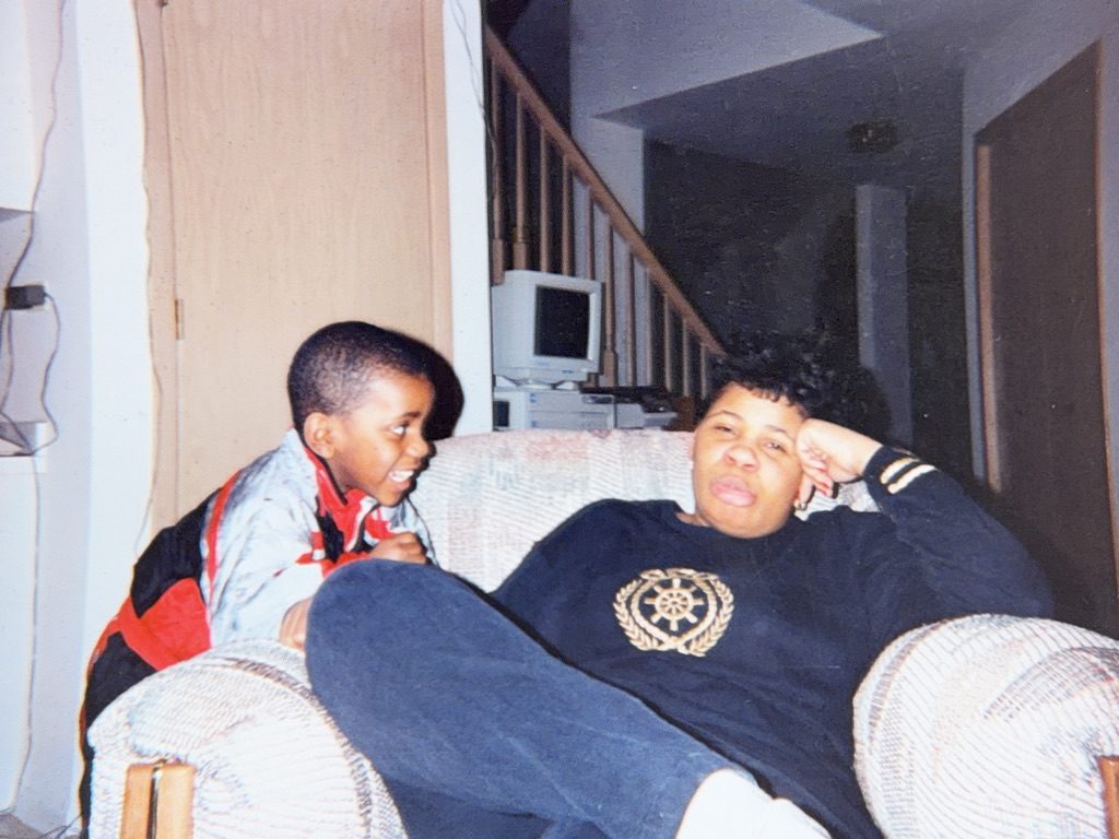Donna Jean and her son as a boy on a couch