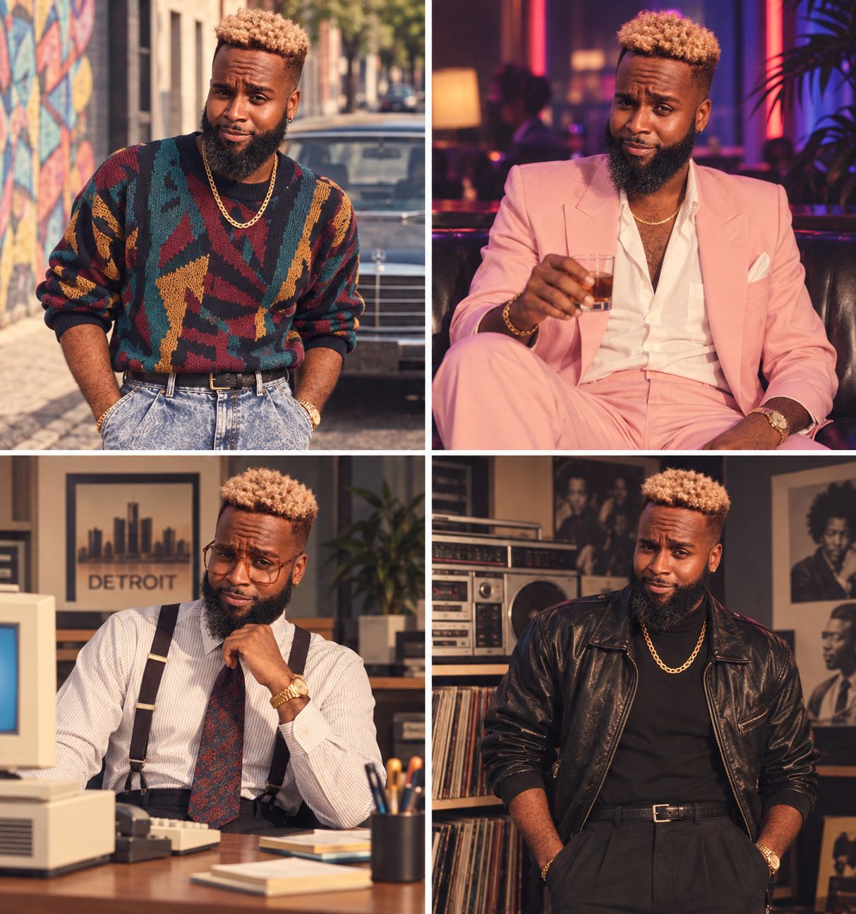 Four made portraits of Gary in eighties styling